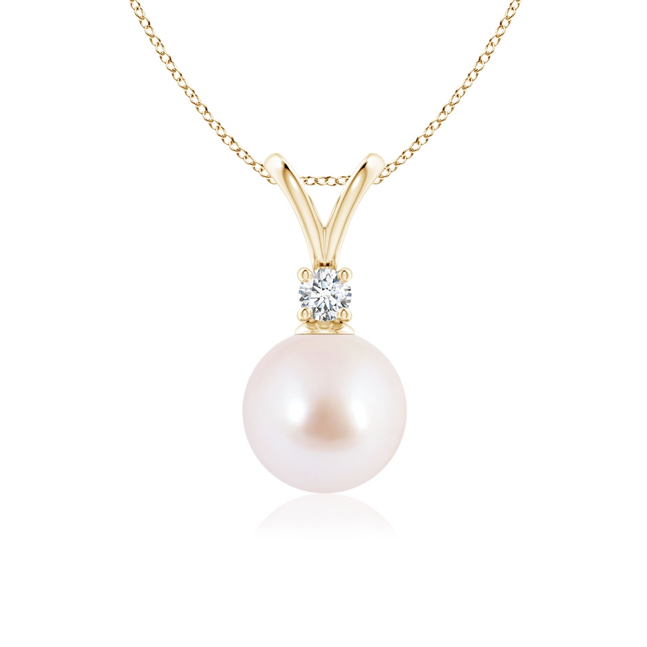 8mm AAA Japanese Akoya Pearl V-Bale Pendant in Yellow Gold 