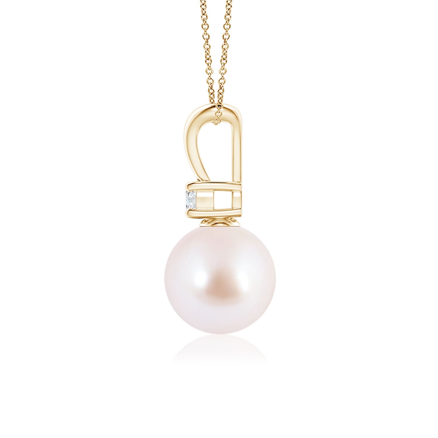 8mm AAA Japanese Akoya Pearl V-Bale Pendant in Yellow Gold - side 1