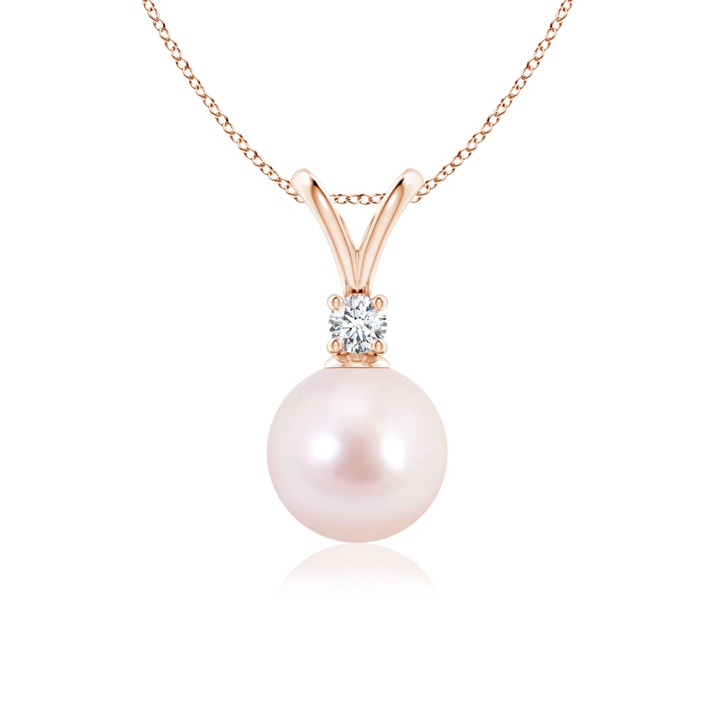 8mm AAAA Japanese Akoya Pearl V-Bale Pendant in Rose Gold 