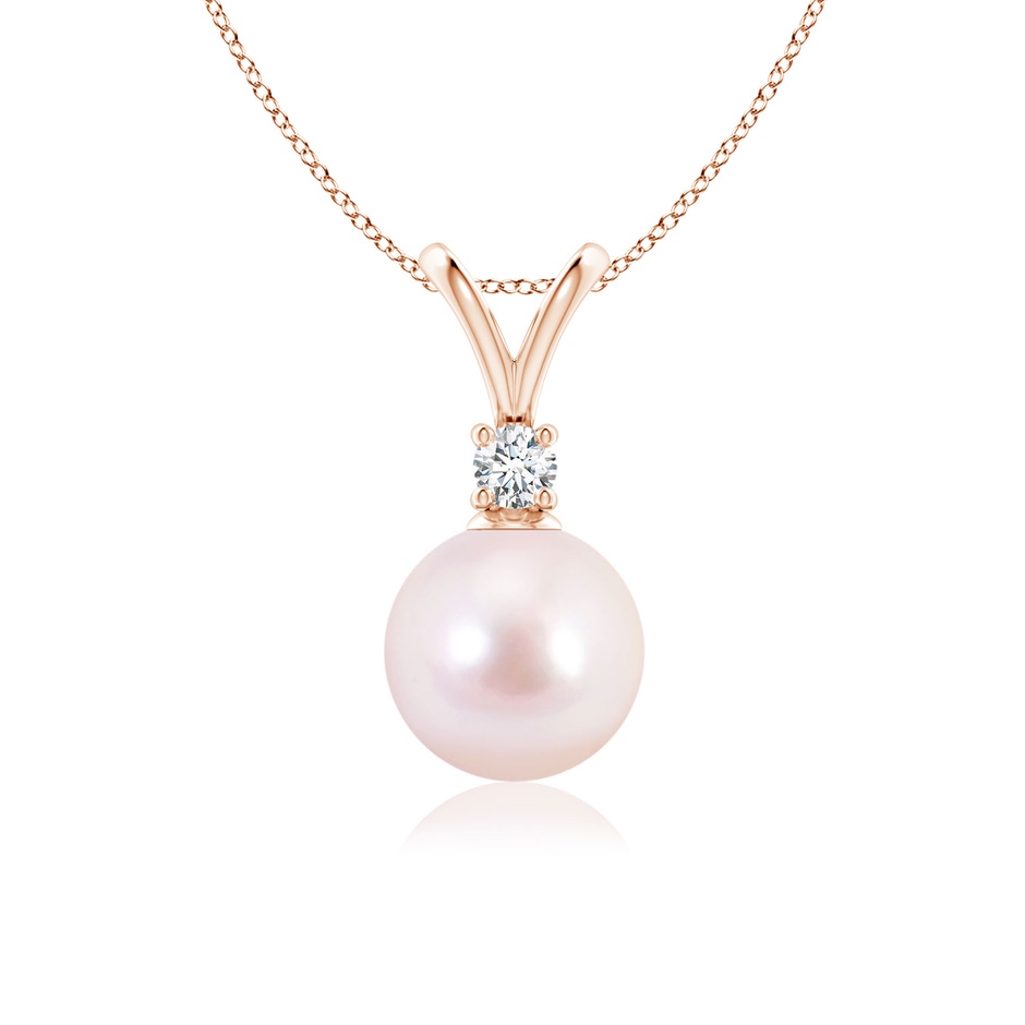 8mm AAAA Japanese Akoya Pearl V-Bale Pendant in Rose Gold 