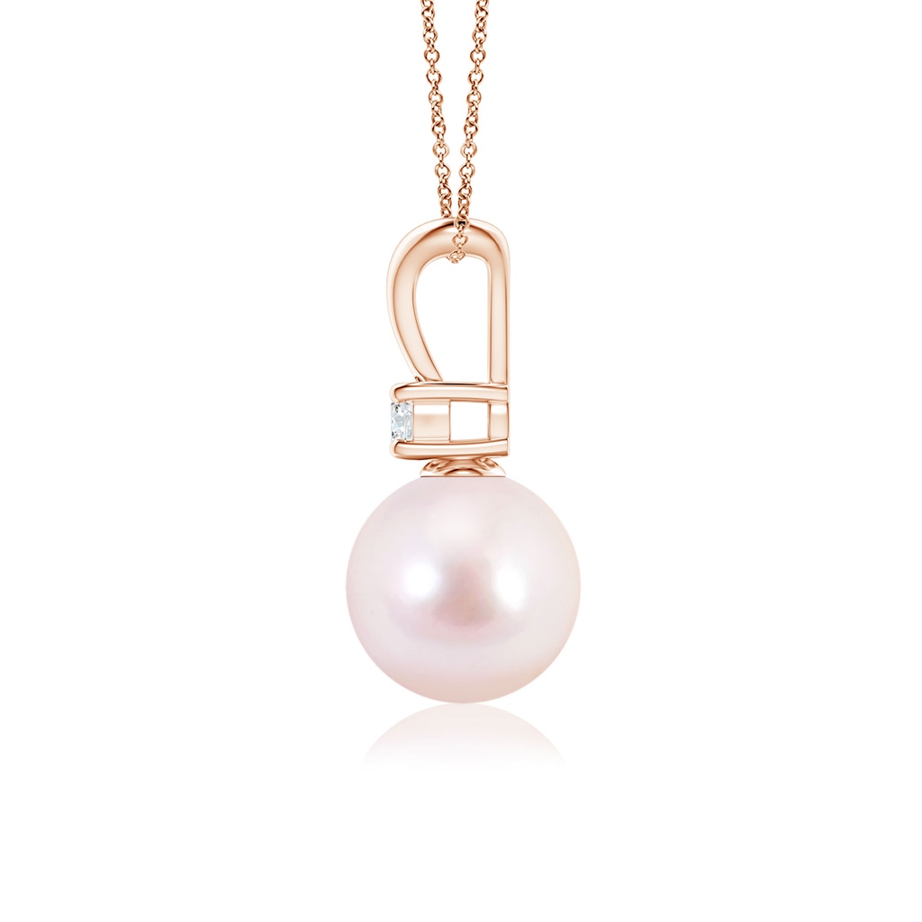 8mm AAAA Japanese Akoya Pearl V-Bale Pendant in Rose Gold Side 1