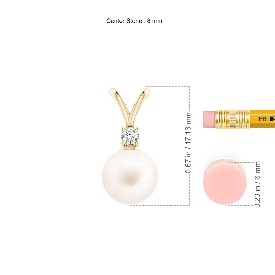 8mm AA Freshwater Pearl V-Bale Pendant in 18K Yellow Gold ruler