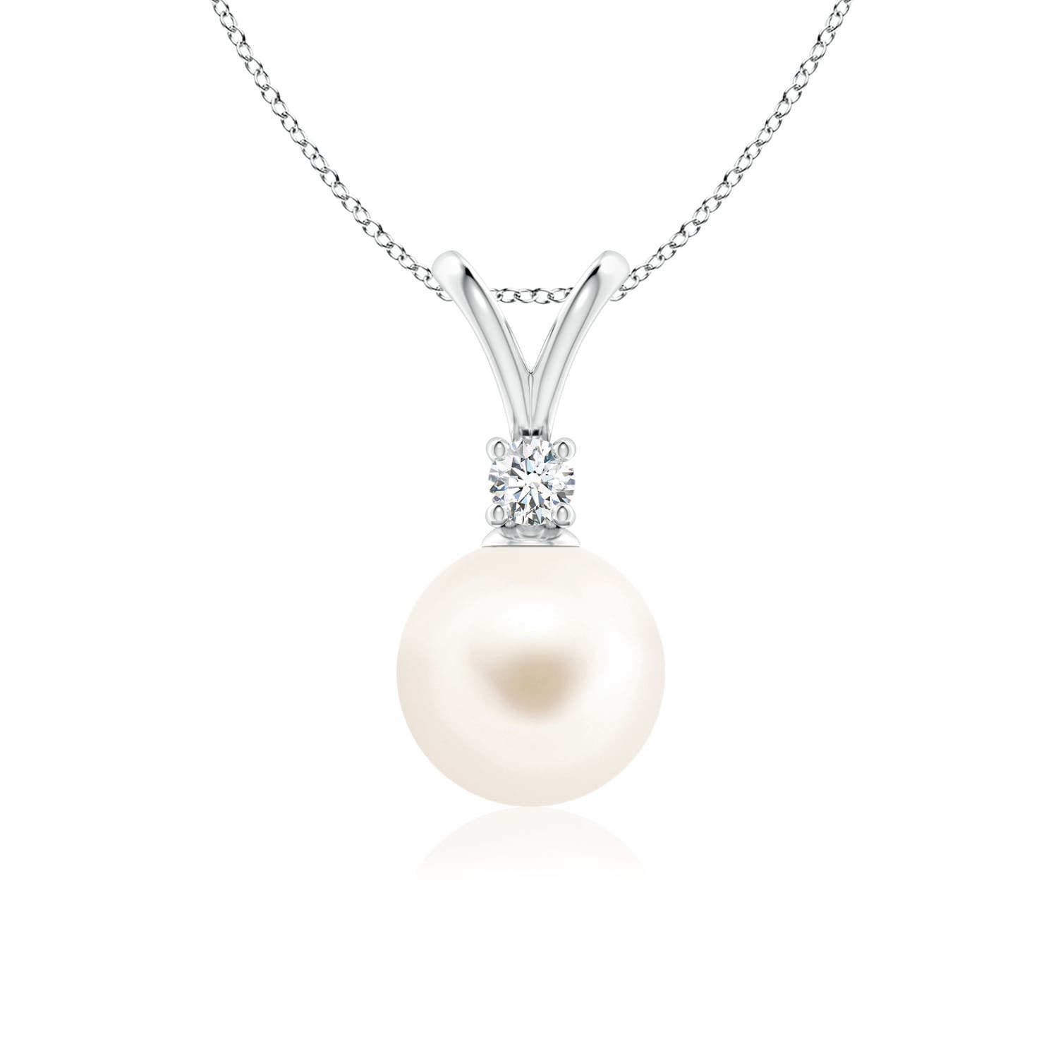 8mm AAA Freshwater Pearl V-Bale Pendant in 18CT White Gold