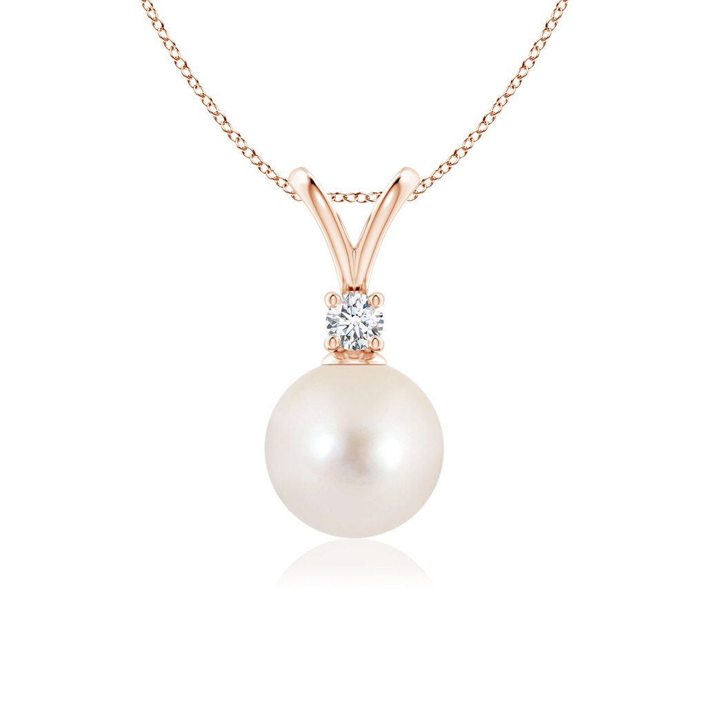 8mm AAAA Freshwater Pearl V-Bale Pendant in Rose Gold