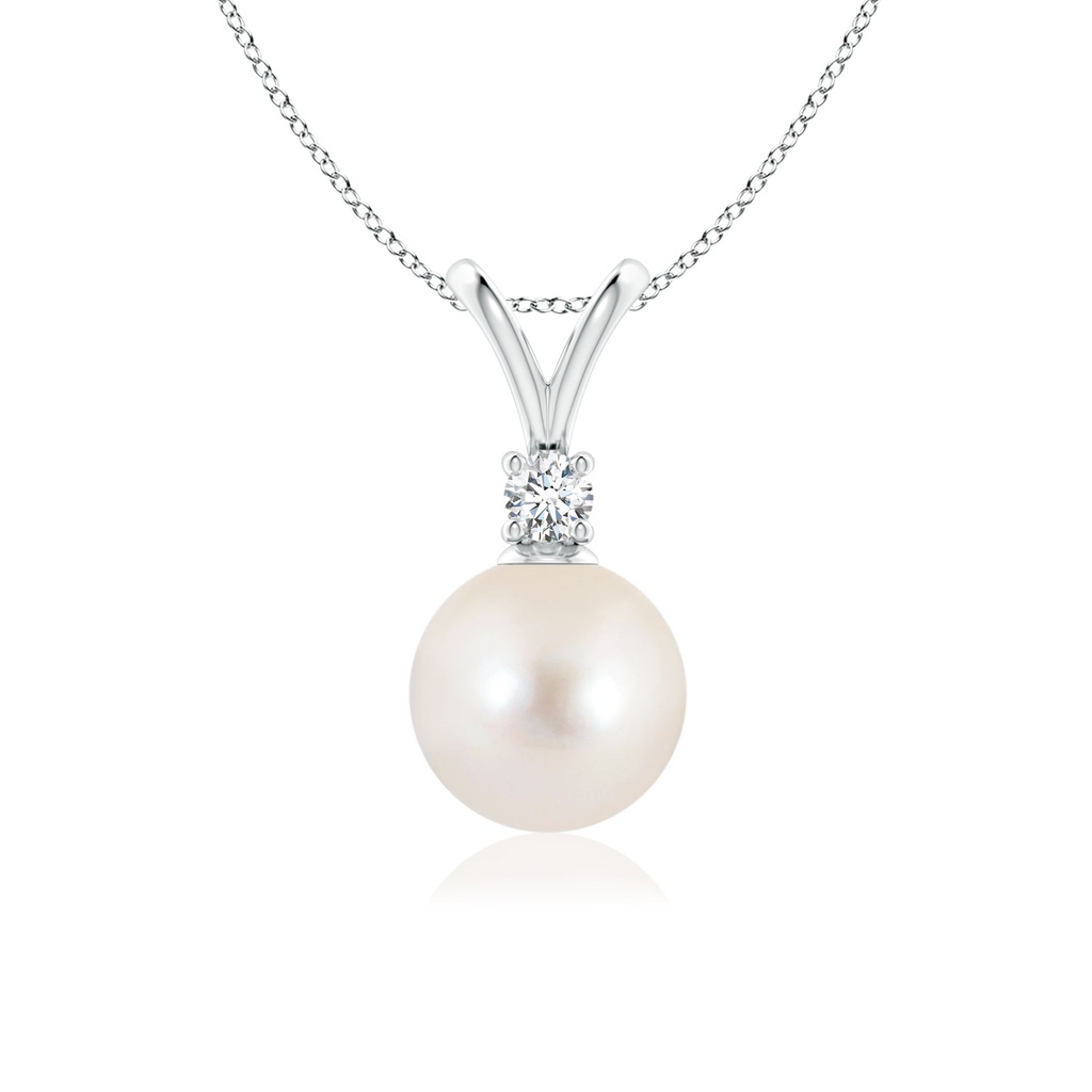 8mm AAAA Freshwater Pearl V-Bale Pendant in White Gold