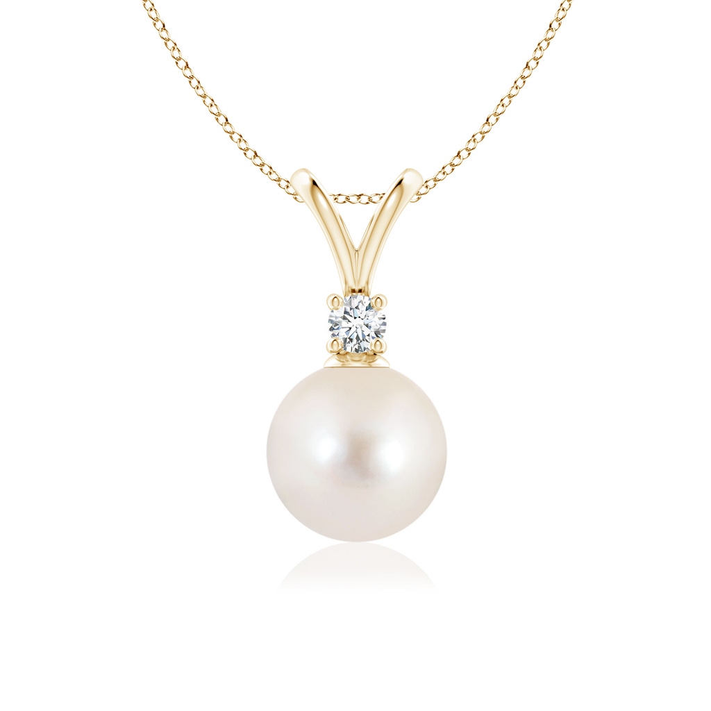 8mm AAAA Freshwater Pearl V-Bale Pendant in Yellow Gold