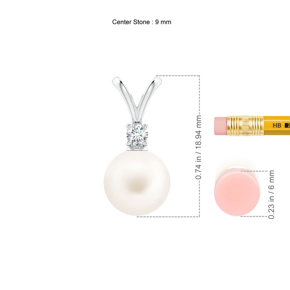 9mm AA Freshwater Pearl V-Bale Pendant in 18K White Gold ruler
