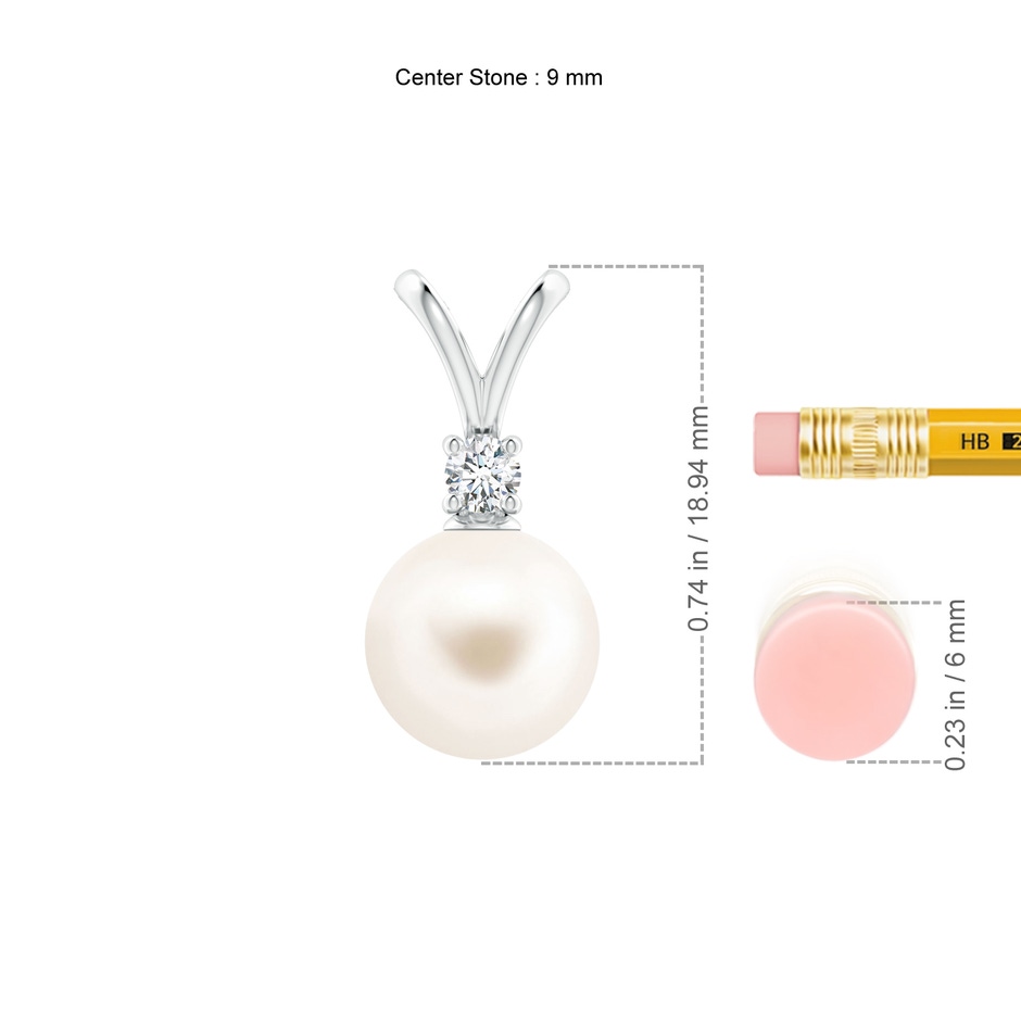 9mm AAA Freshwater Pearl V-Bale Pendant in 18K White Gold ruler