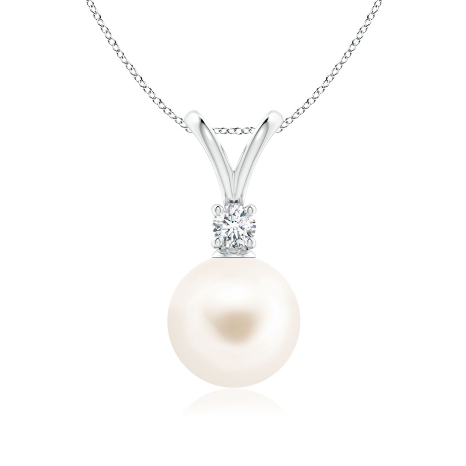 9mm AAA Freshwater Pearl V-Bale Pendant in White Gold 