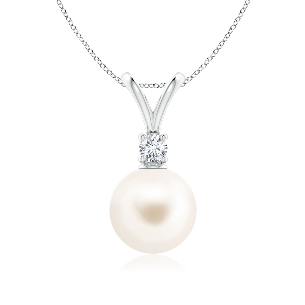 9mm AAA Freshwater Pearl V-Bale Pendant in White Gold