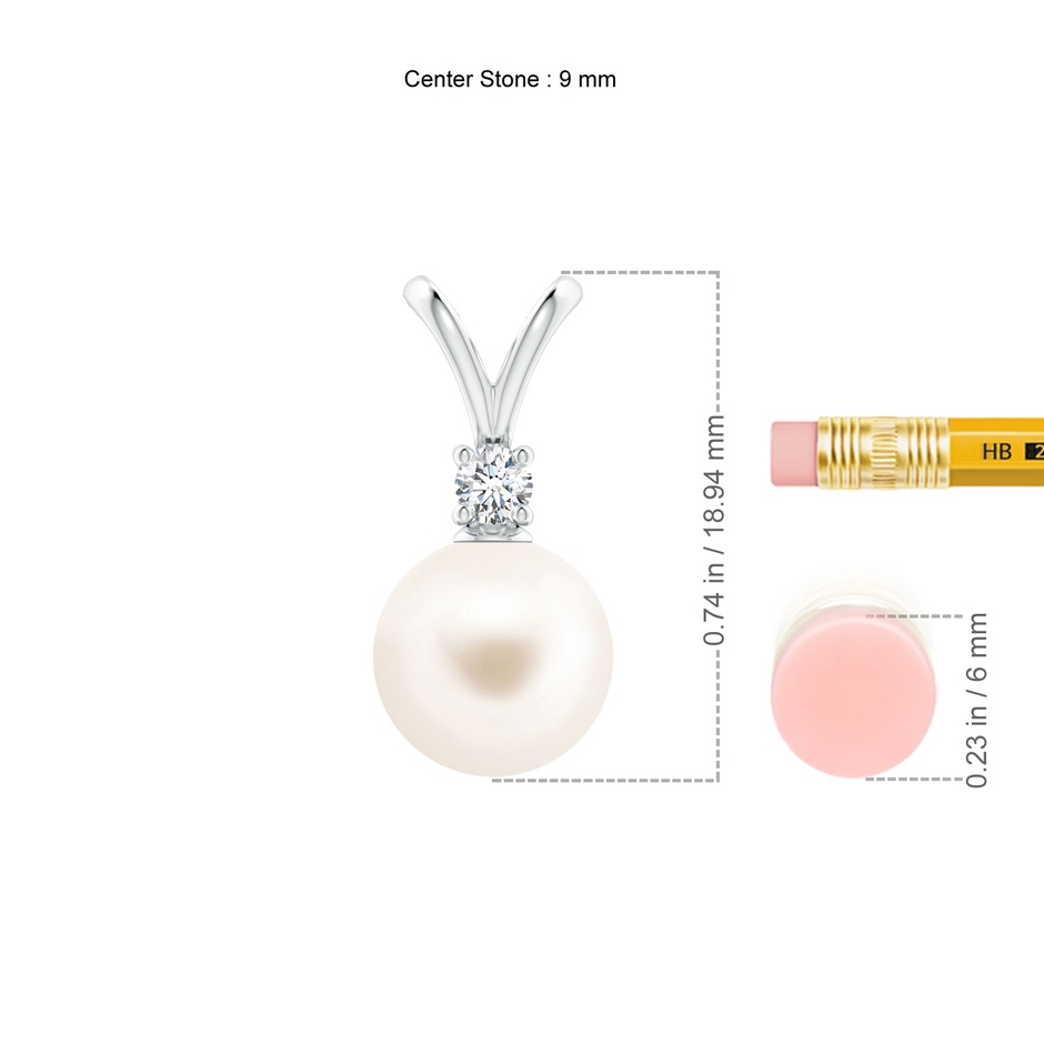 9mm AAA Freshwater Pearl V-Bale Pendant in White Gold ruler