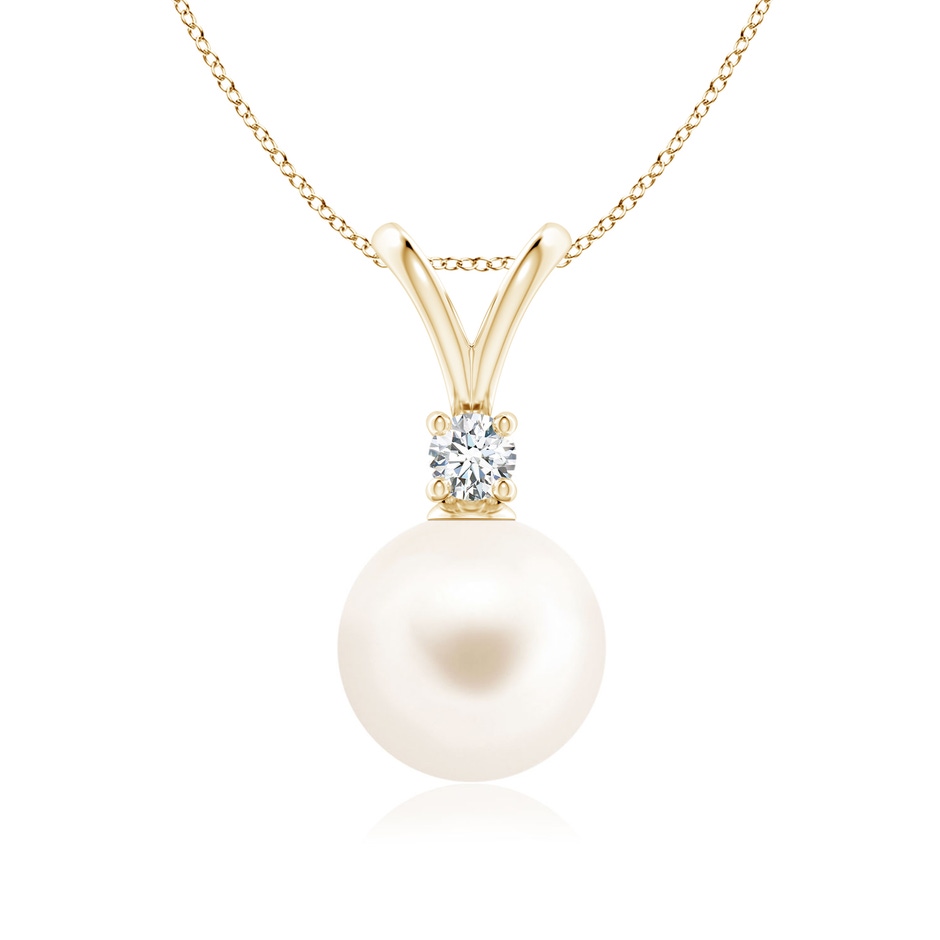 9mm AAA Freshwater Pearl V-Bale Pendant in Yellow Gold 