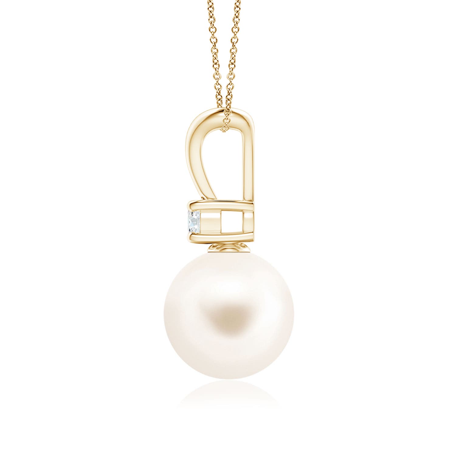 9mm AAA Freshwater Pearl V-Bale Pendant in Yellow Gold - side 2