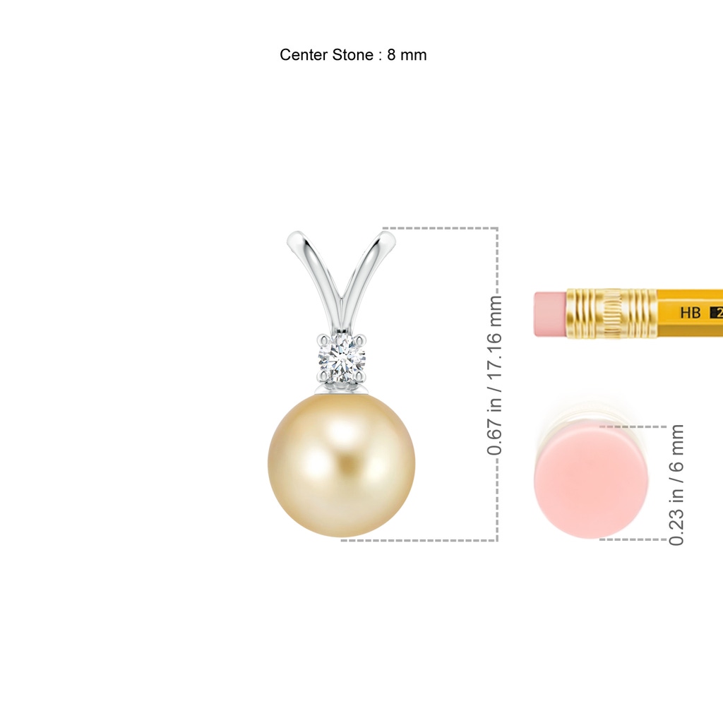 8mm AAAA Golden South Sea Pearl V-Bale Pendant in P950 Platinum Ruler