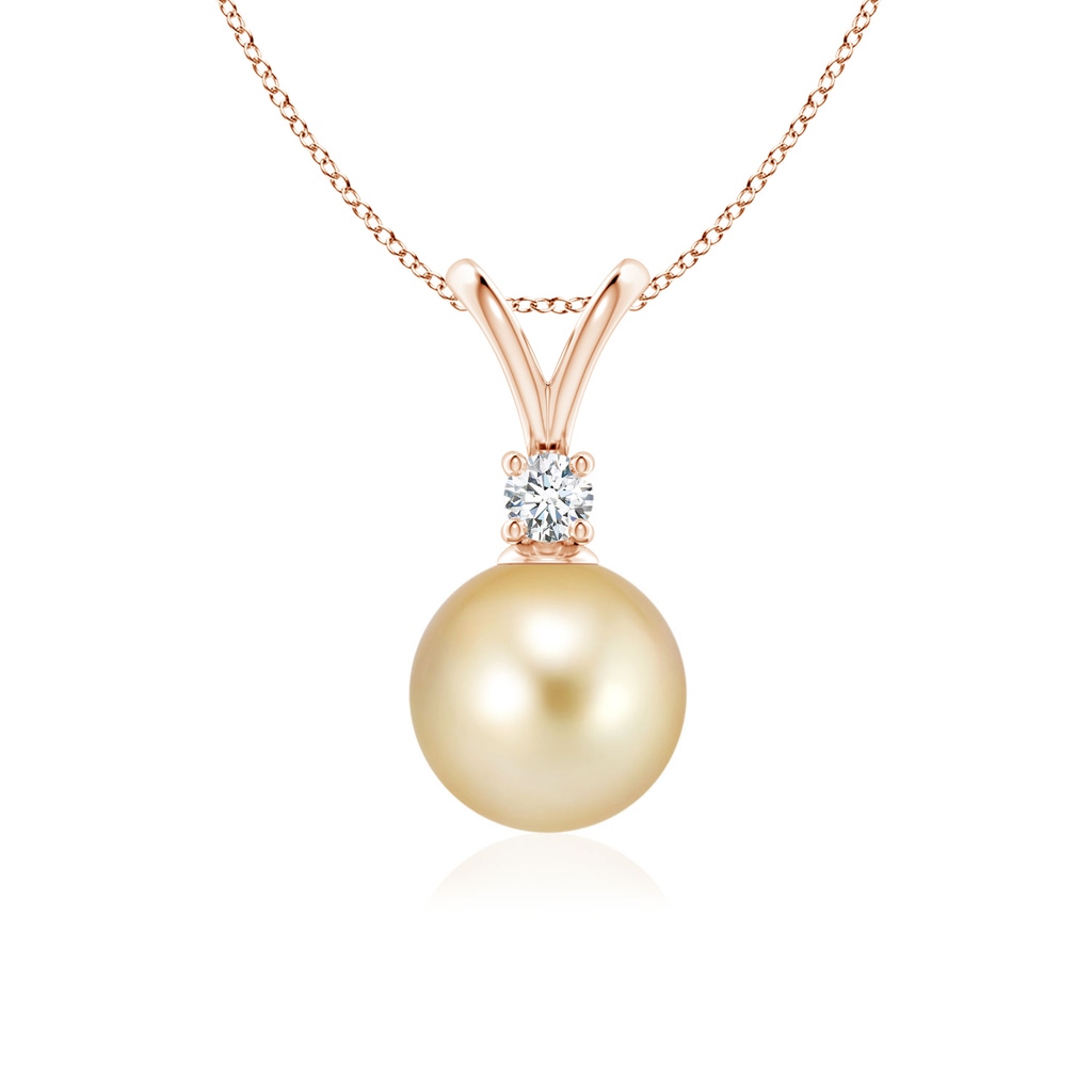 8mm AAAA Golden South Sea Pearl V-Bale Pendant in Rose Gold