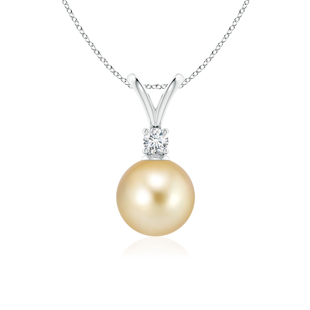 8mm AAAA Golden South Sea Pearl V-Bale Pendant in White Gold