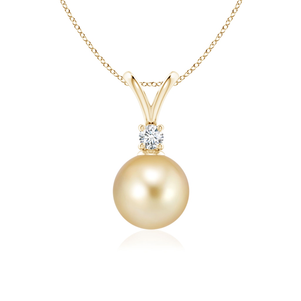 8mm AAAA Golden South Sea Pearl V-Bale Pendant in Yellow Gold