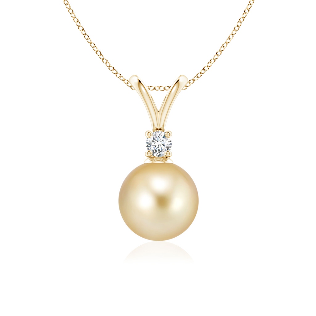 8mm AAAA Golden South Sea Pearl V-Bale Pendant in Yellow Gold