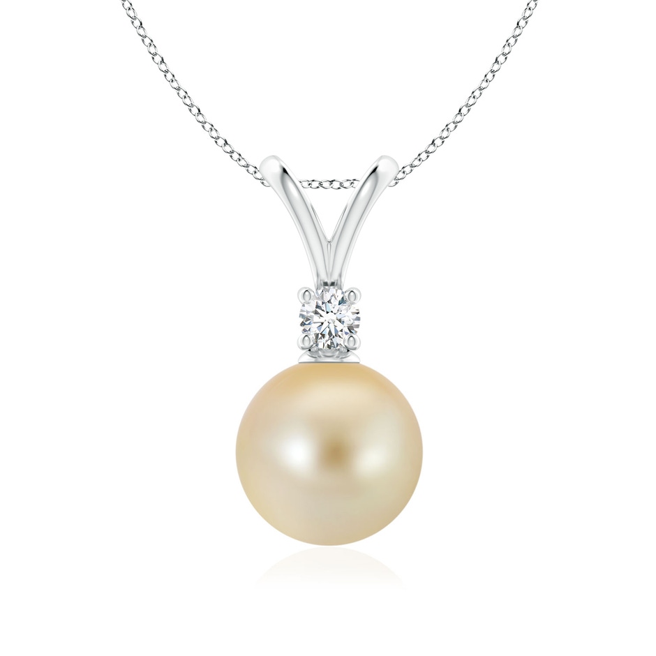 9mm AAA Golden South Sea Pearl V-Bale Pendant in White Gold 