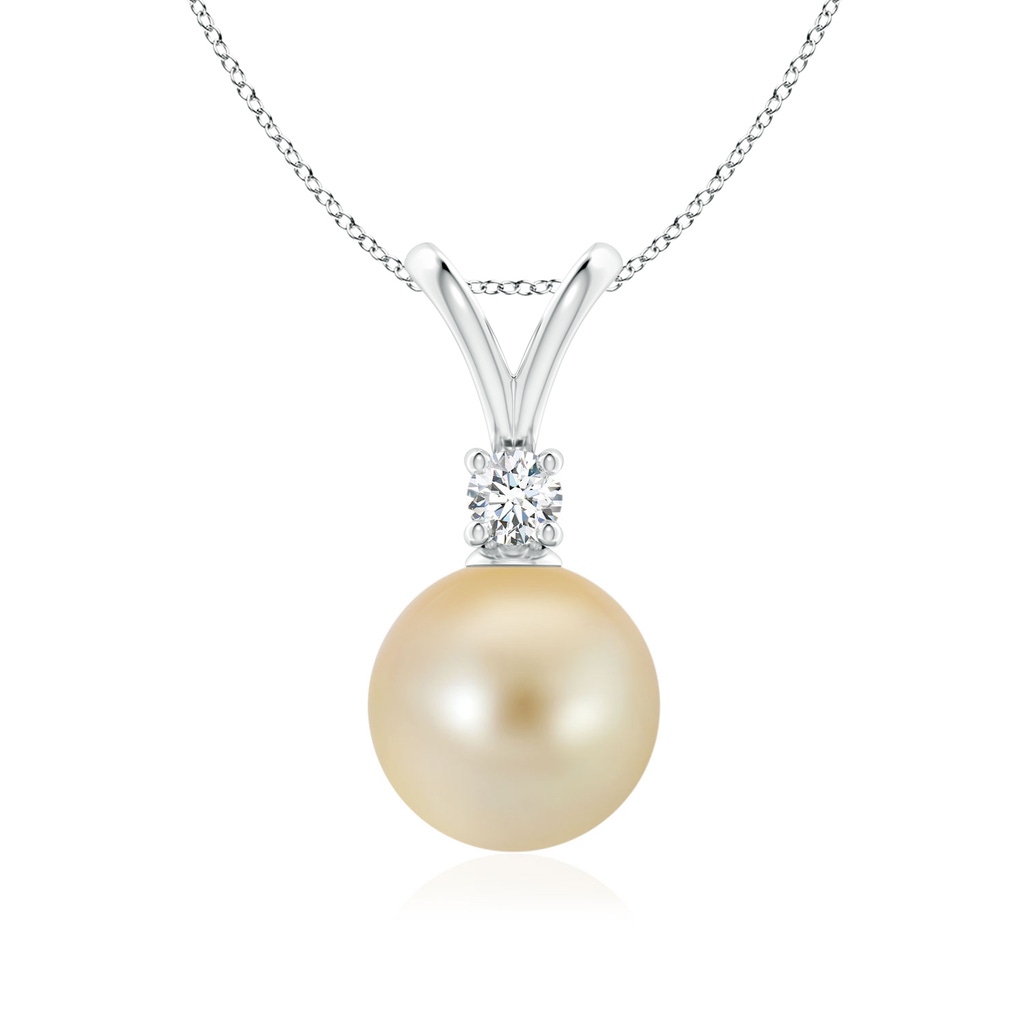 9mm AAA Golden South Sea Pearl V-Bale Pendant in White Gold