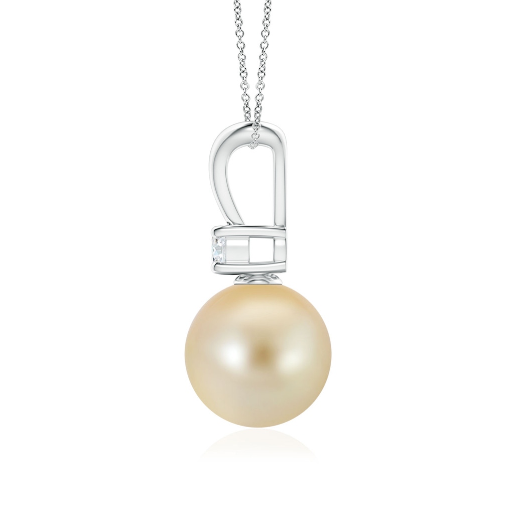 9mm AAA Golden South Sea Pearl V-Bale Pendant in White Gold Side 1