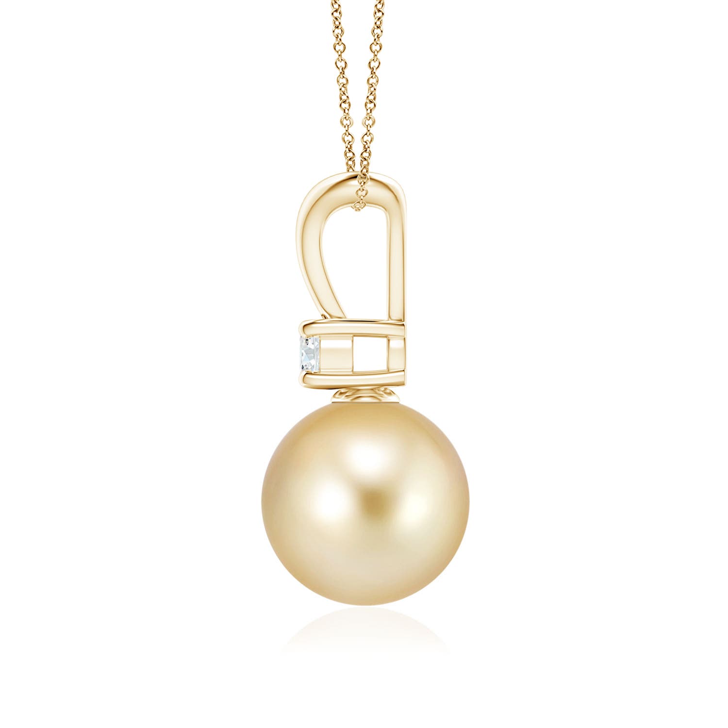 9mm AAAA Golden South Sea Pearl V-Bale Pendant in Yellow Gold - side 2