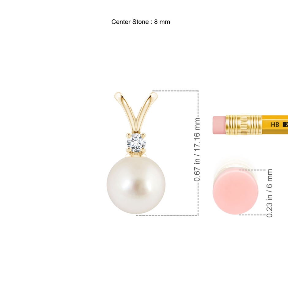 8mm AAAA South Sea Pearl V-Bale Pendant in Yellow Gold ruler