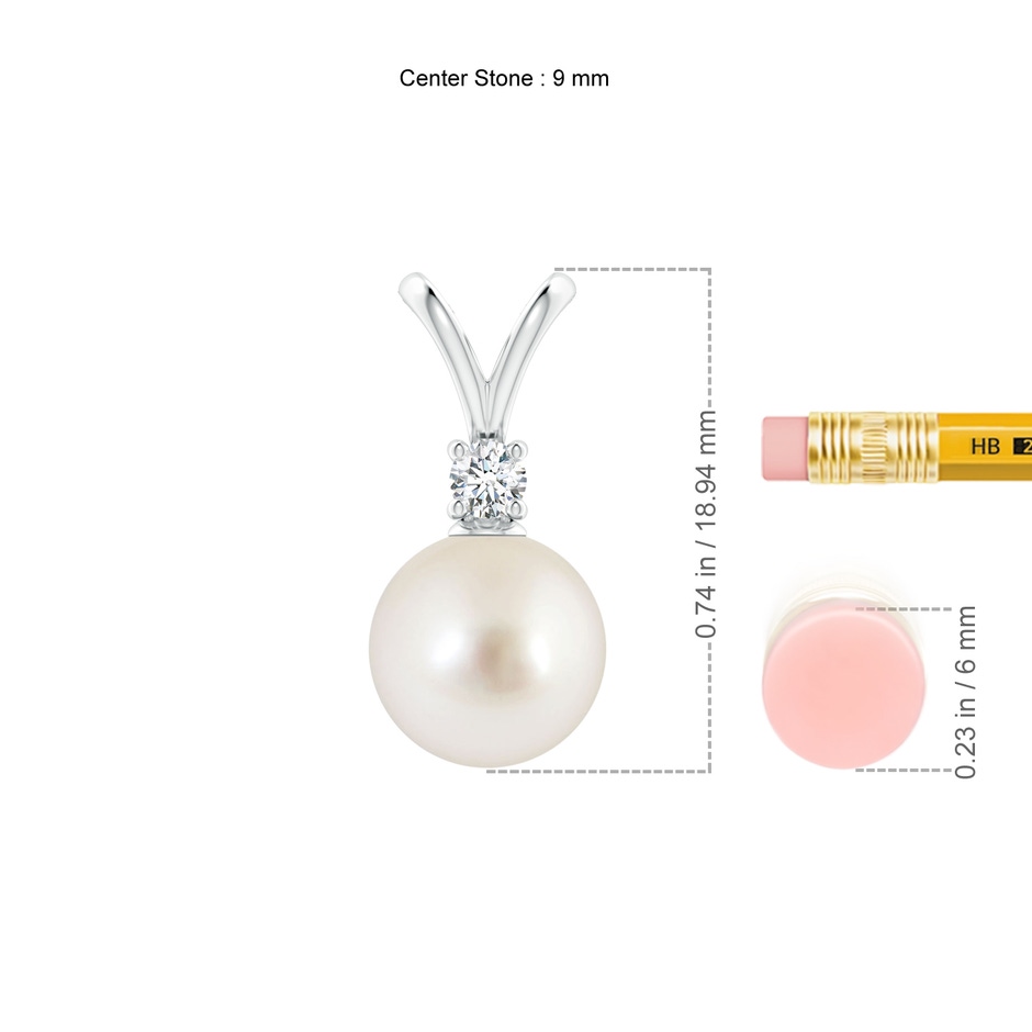 9mm AAAA South Sea Pearl V-Bale Pendant in White Gold ruler