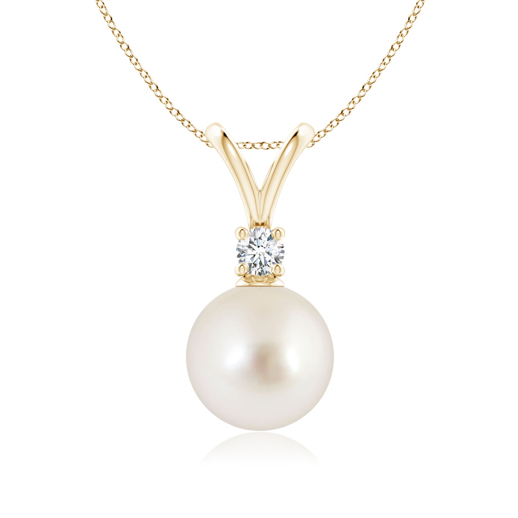 9mm AAAA South Sea Pearl V-Bale Pendant in Yellow Gold