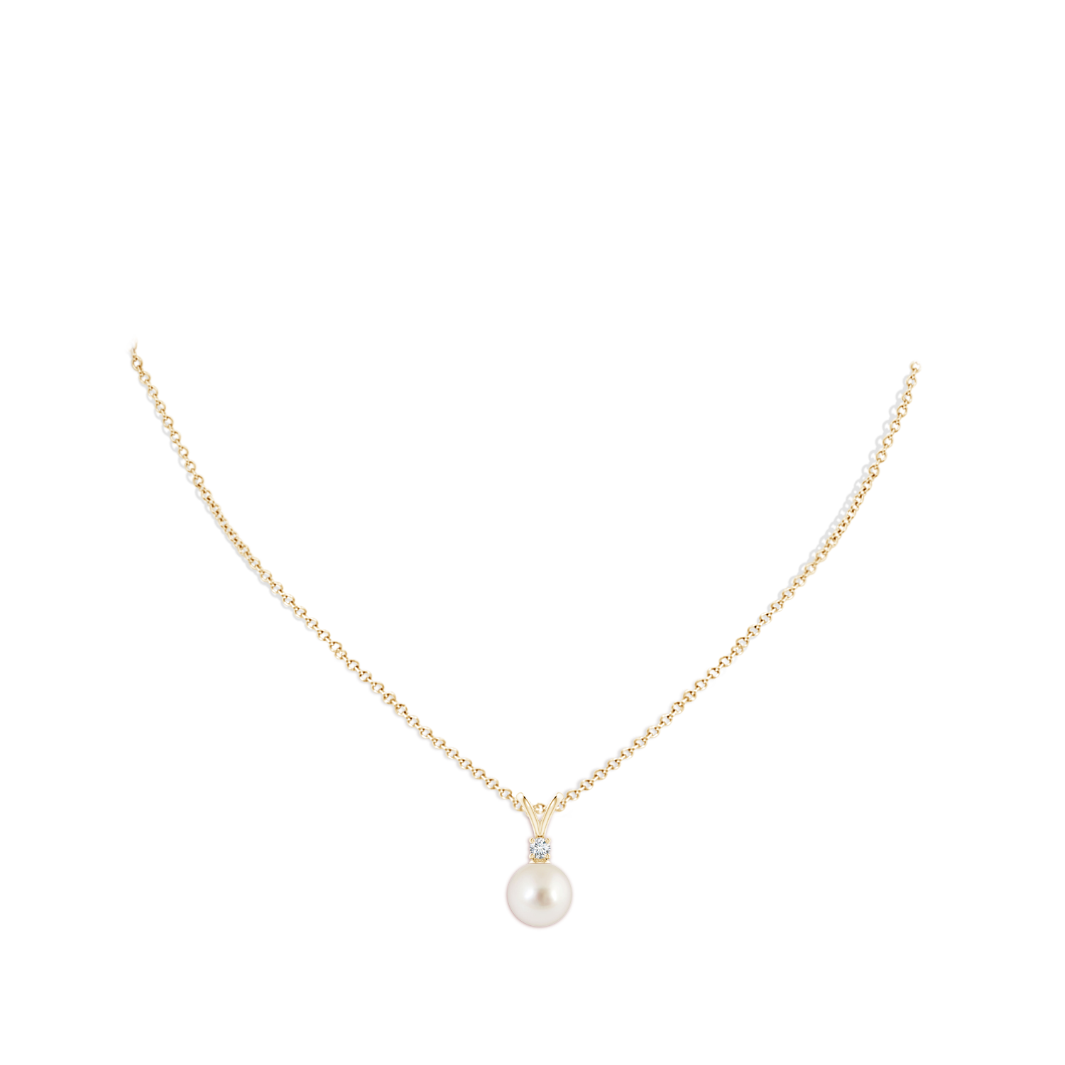 9mm AAAA South Sea Pearl V-Bale Pendant in Yellow Gold - body_neck