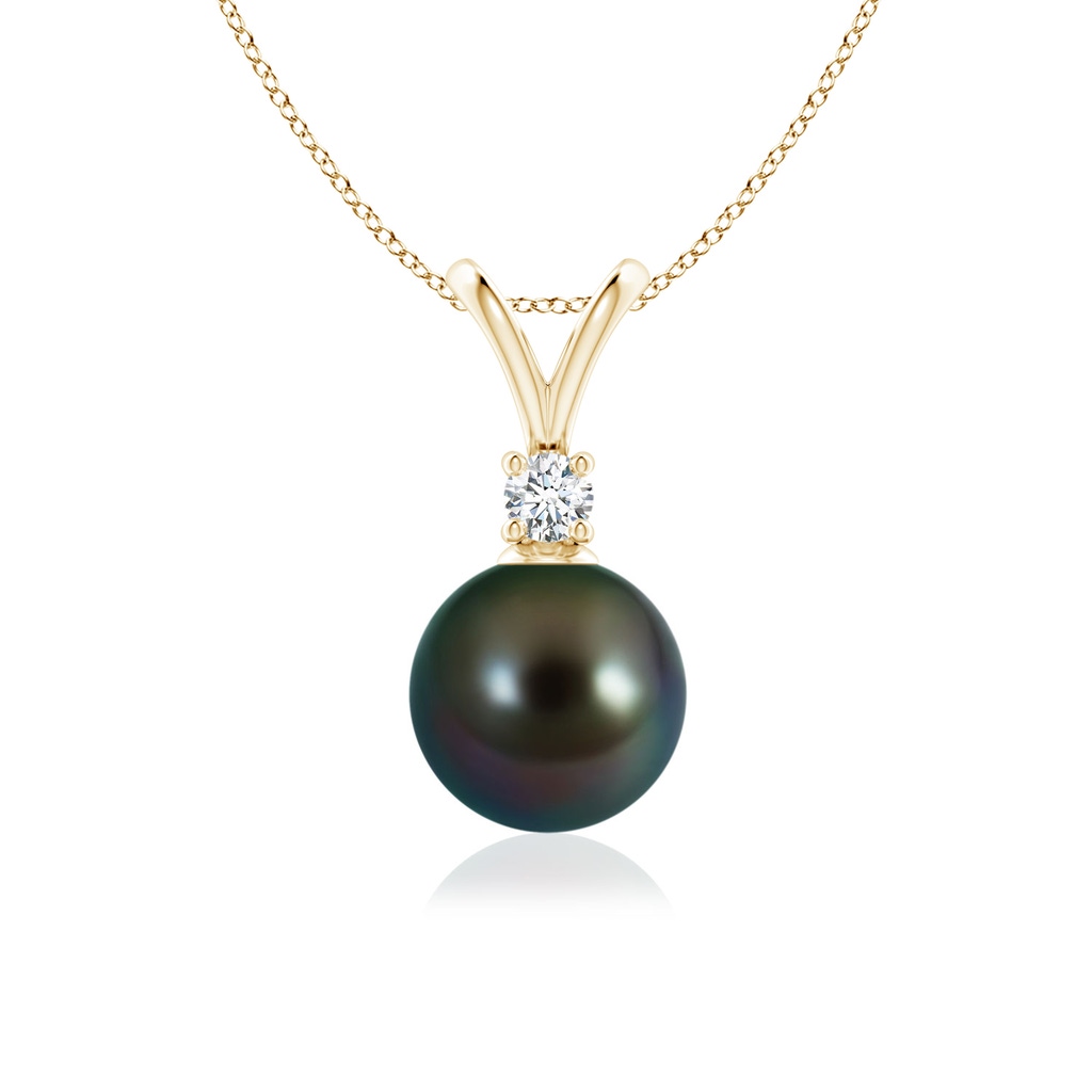 8mm AAAA Tahitian Pearl V-Bale Pendant in Yellow Gold