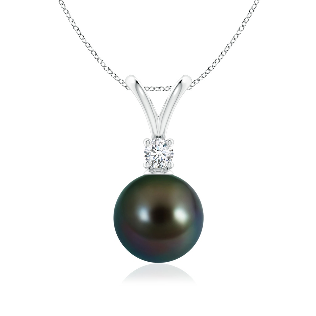 9mm AAAA Tahitian Pearl V-Bale Pendant in White Gold