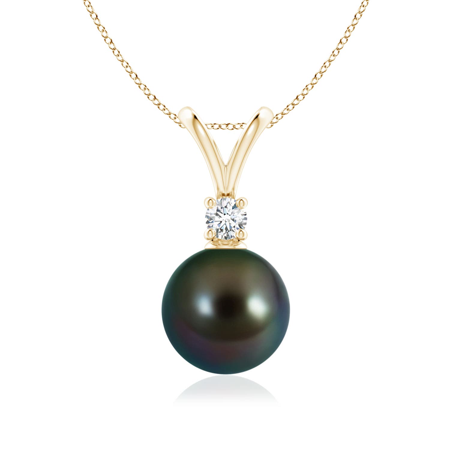 9mm AAAA Tahitian Pearl V-Bale Pendant in Yellow Gold