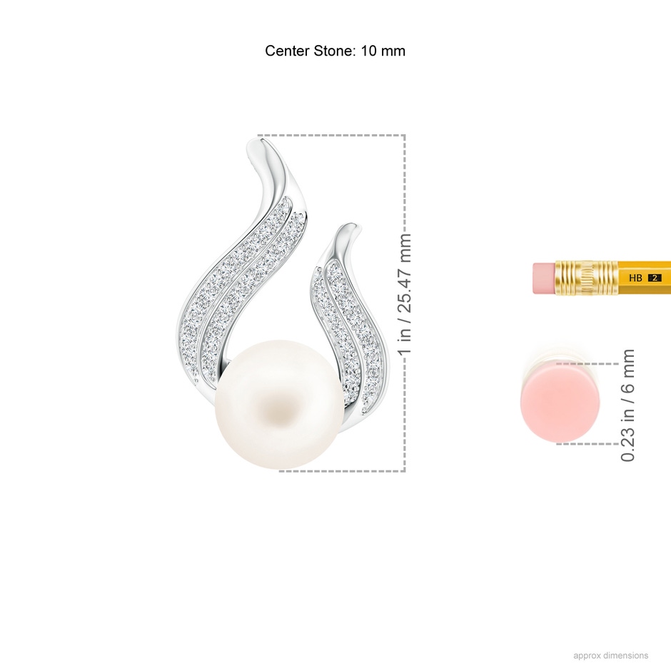 10mm AA Freshwater Pearl and Diamond Flame Pendant in White Gold ruler