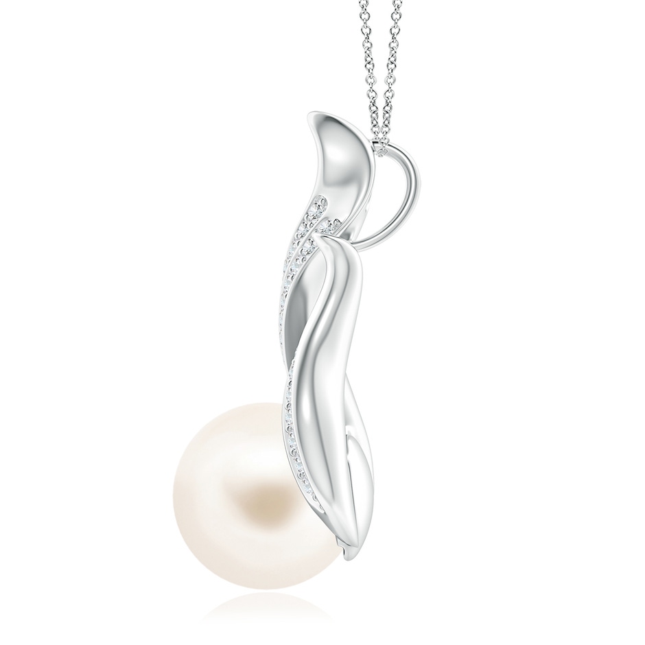 10mm AAA Freshwater Pearl and Diamond Flame Pendant in White Gold side 1
