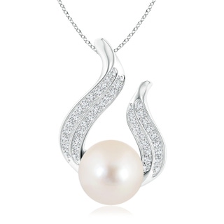 10mm AAAA Freshwater Pearl and Diamond Flame Pendant in P950 Platinum