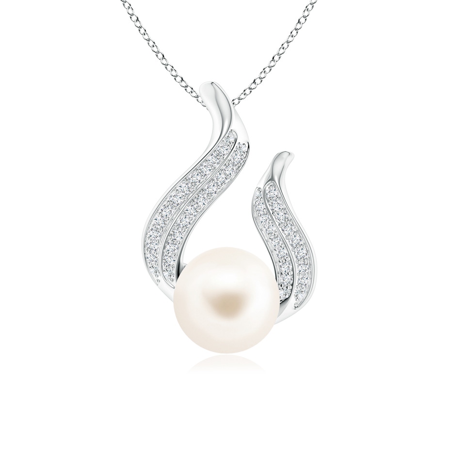 8mm AAA Freshwater Pearl and Diamond Flame Pendant in White Gold 