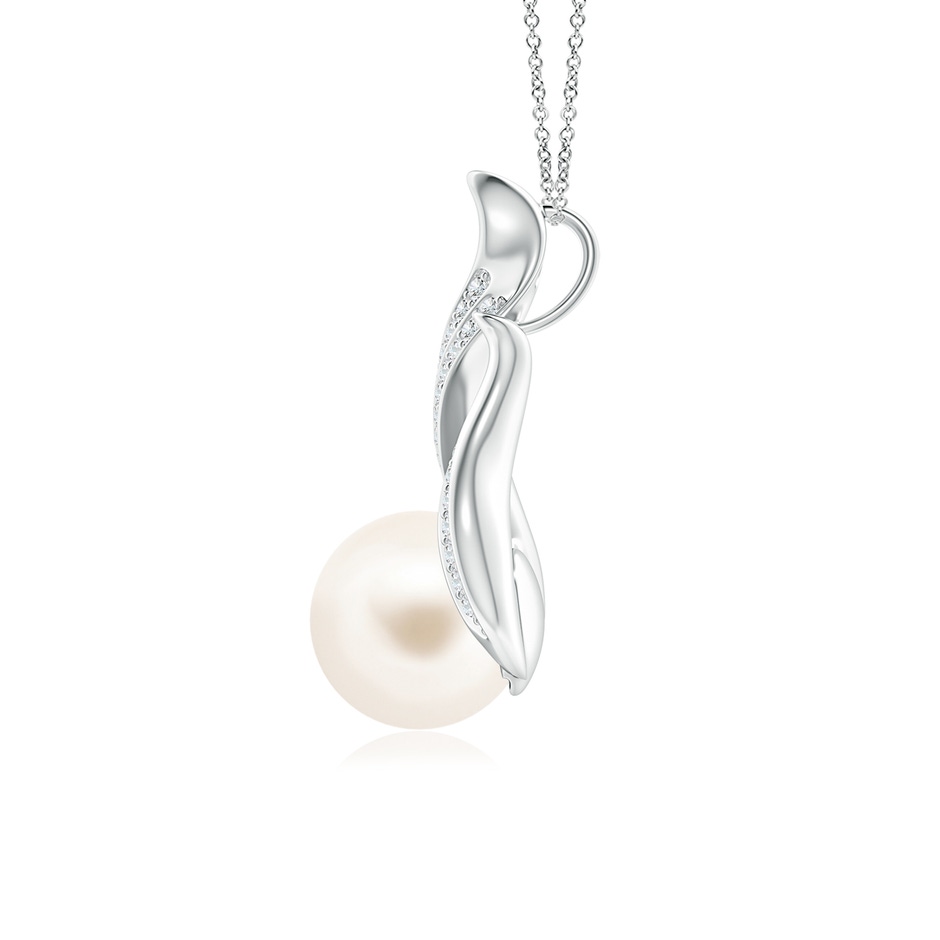 8mm AAA Freshwater Pearl and Diamond Flame Pendant in White Gold side 1