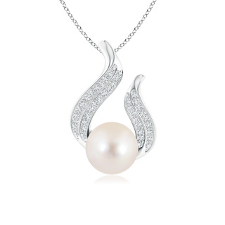 8mm AAAA Freshwater Pearl and Diamond Flame Pendant in P950 Platinum