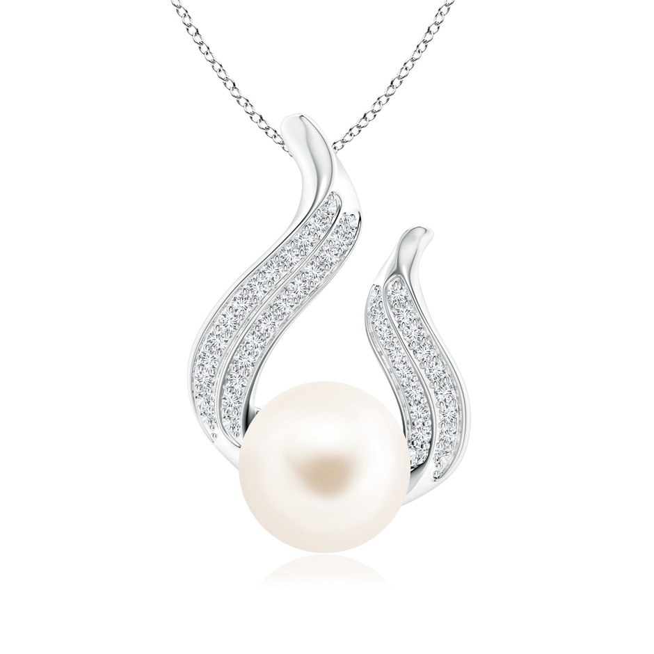 9mm AAA Freshwater Pearl and Diamond Flame Pendant in White Gold 