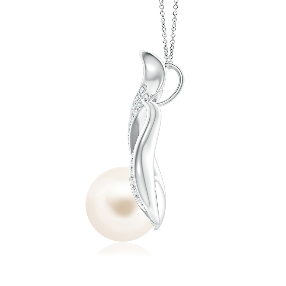 9mm AAA Freshwater Pearl and Diamond Flame Pendant in White Gold side 1