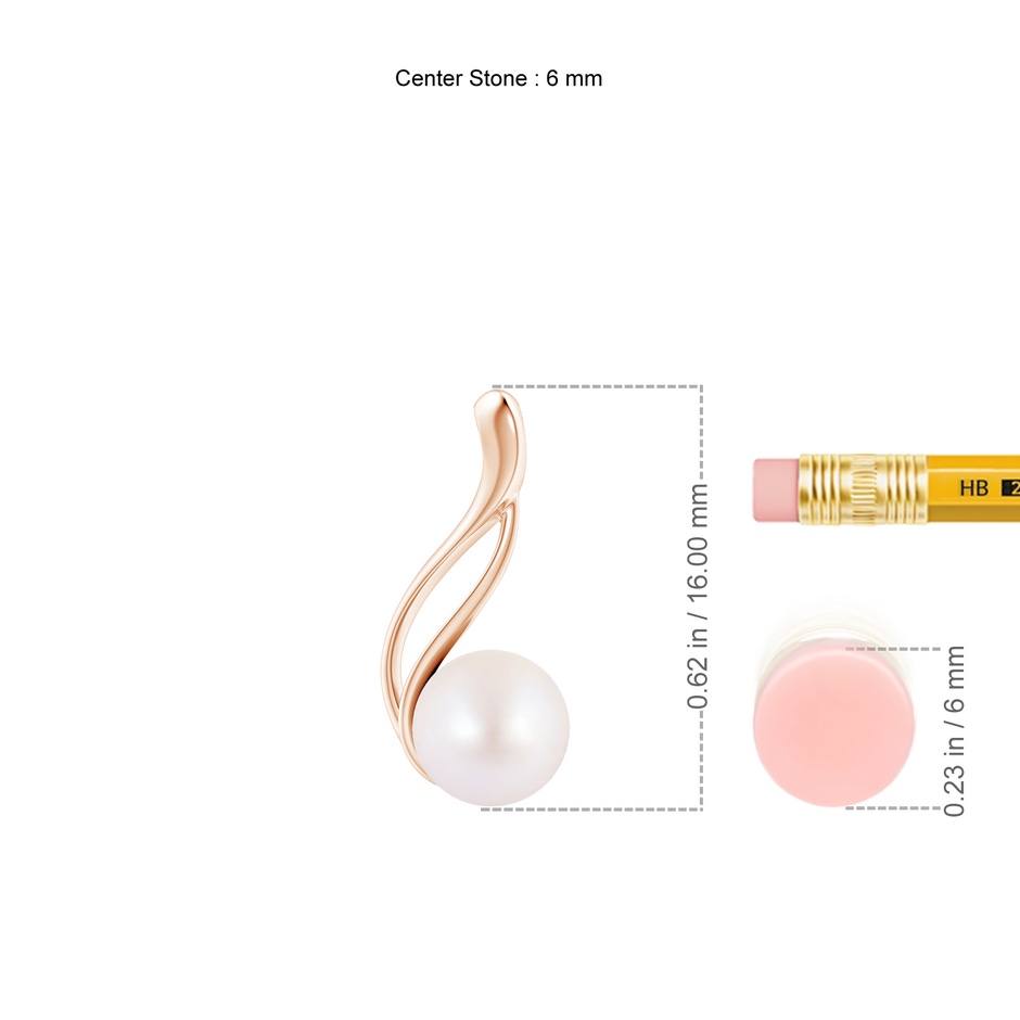 6mm AA Solitaire Japanese Akoya Pearl Swirl Pendant in Rose Gold ruler