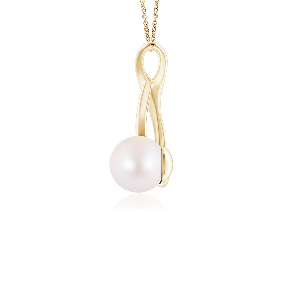 6mm AA Solitaire Japanese Akoya Pearl Swirl Pendant in Yellow Gold side 1