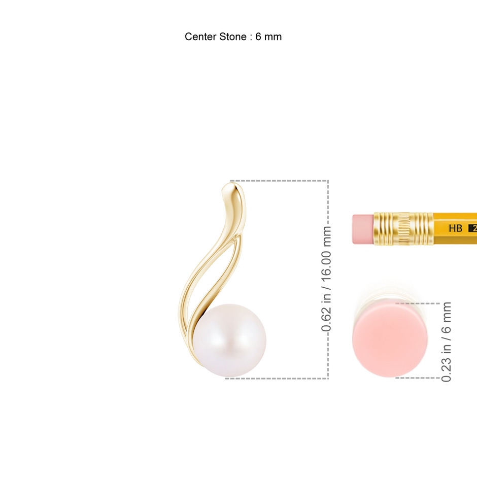 6mm AA Solitaire Japanese Akoya Pearl Swirl Pendant in Yellow Gold ruler