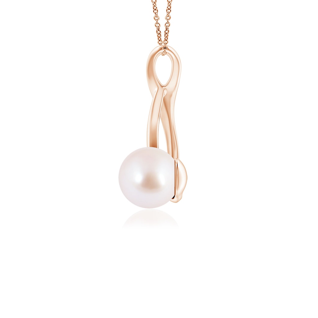 6mm AAA Solitaire Japanese Akoya Pearl Swirl Pendant in Rose Gold Side 1