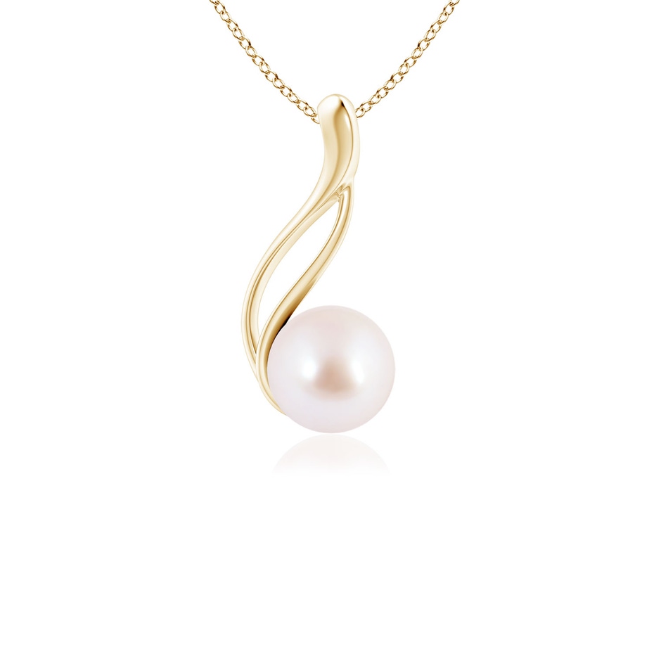 6mm AAA Solitaire Japanese Akoya Pearl Swirl Pendant in Yellow Gold 