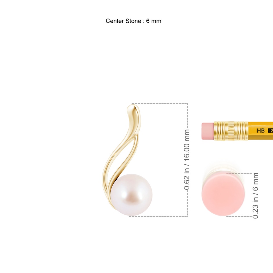 6mm AAA Solitaire Japanese Akoya Pearl Swirl Pendant in Yellow Gold ruler