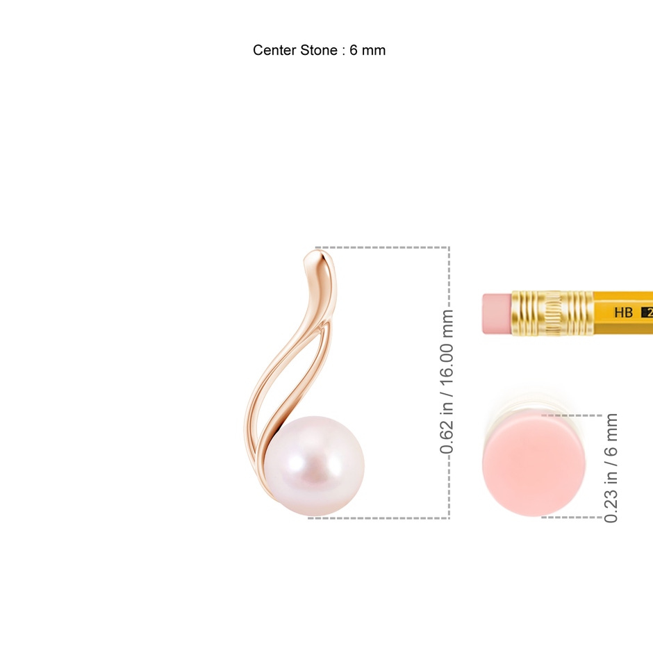 6mm AAAA Solitaire Japanese Akoya Pearl Swirl Pendant in Rose Gold ruler