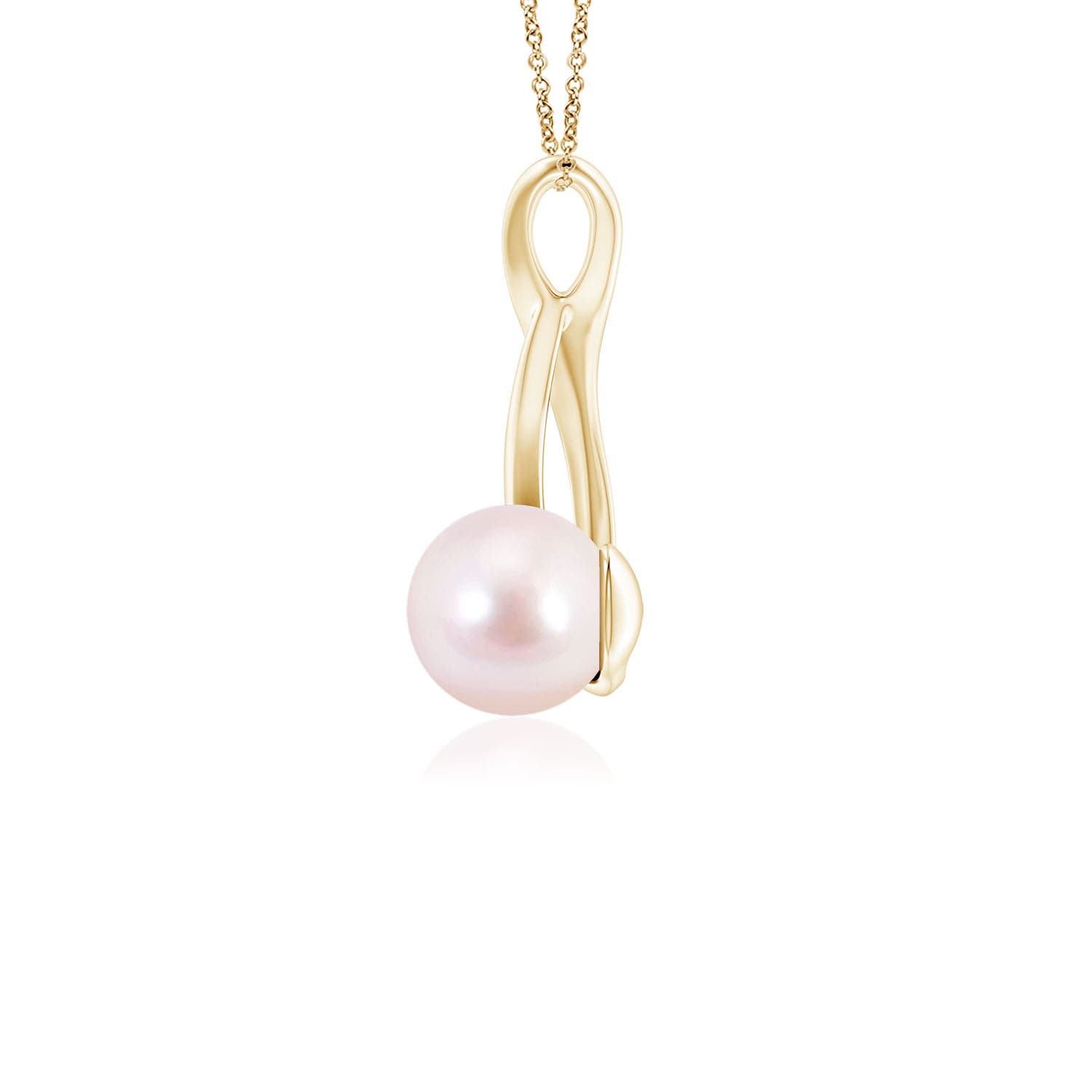 6mm AAAA Solitaire Japanese Akoya Pearl Swirl Pendant in Yellow Gold
