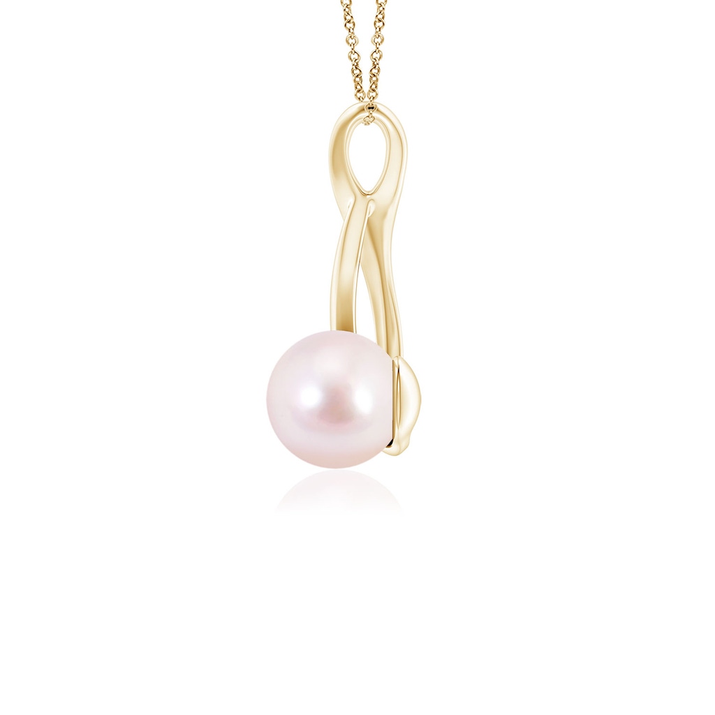 6mm AAAA Solitaire Japanese Akoya Pearl Swirl Pendant in Yellow Gold Side 1